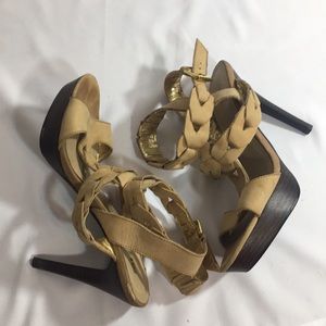 Bakers beige/ tan strappy platform heels